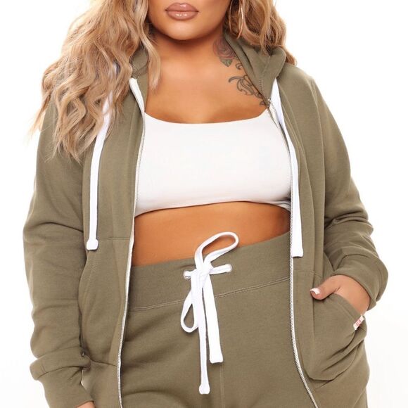 Fashion Nova Relaxed Vibe Zip Up Jacket Olive Green - Picture 3 of 3